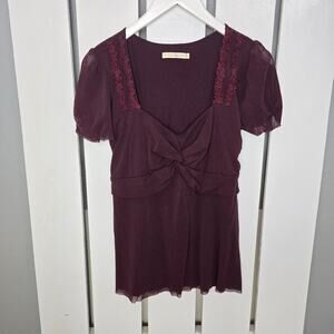 Weston Wear Sheer Silk Blend Purple Babydoll Sweetheart Top‎ Size L Whimsigoth